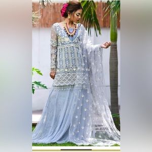 Anum Jung Blue and Gold Pakistani Sharara